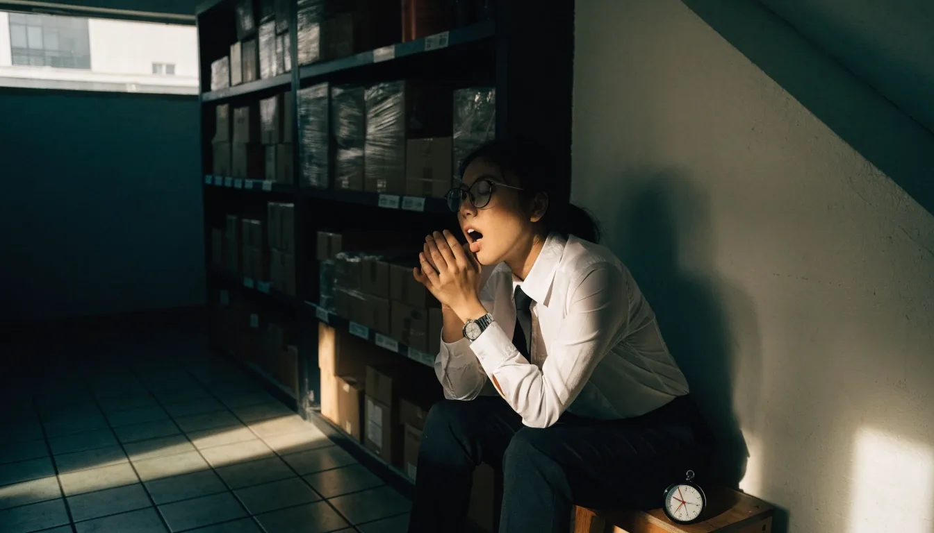 Pekerja muda Indonesia mengatur napas di balkon kantor saat tengah hari