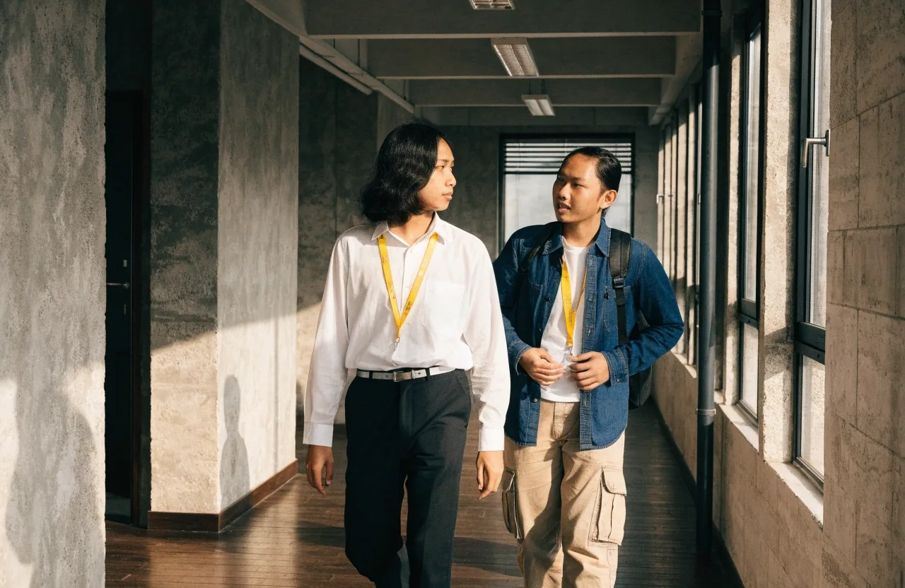 Peregangan ringan di sela kerja di dekat meja kantor